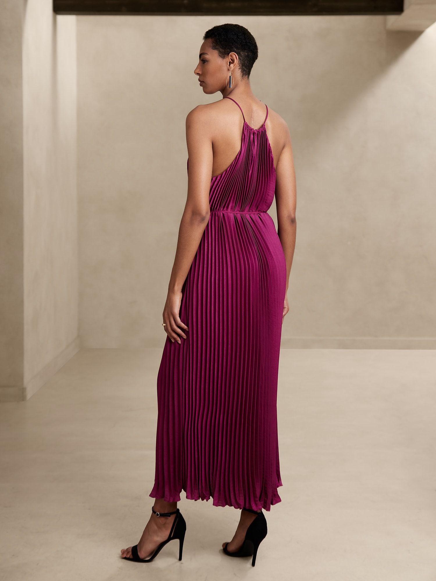 Halter Pleated Maxi Dress