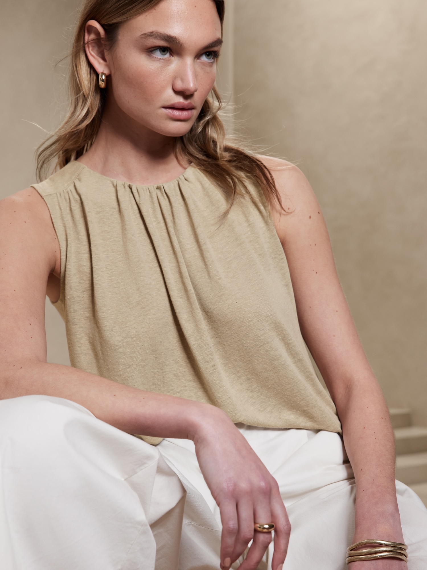 LinenBlend Gathered Top Banana Republic Factory