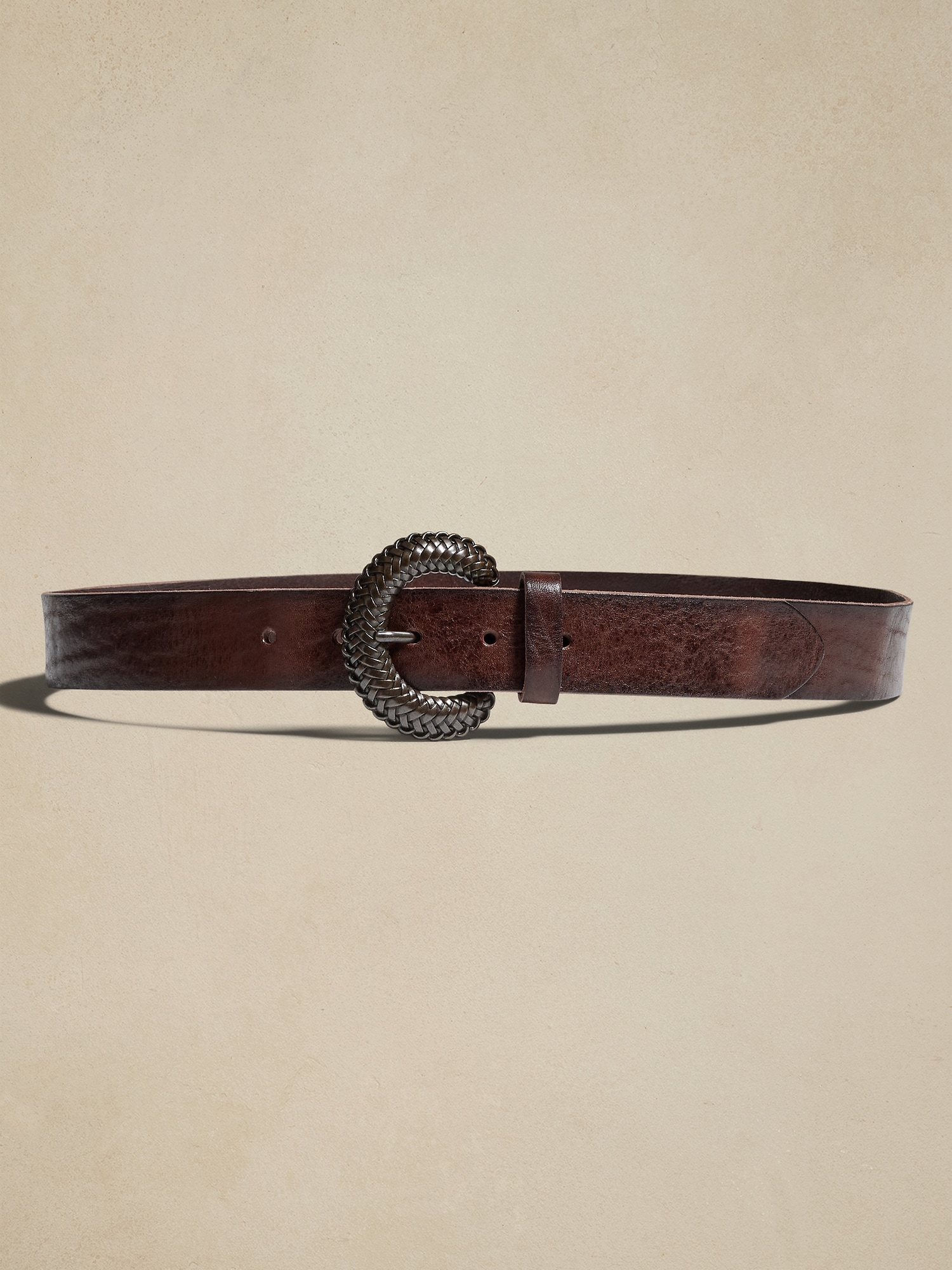 Textured-Buckle Leather Belt