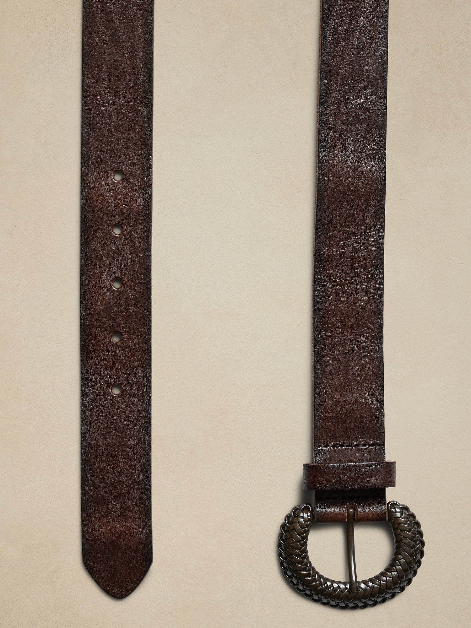 Textured-Buckle Leather Belt