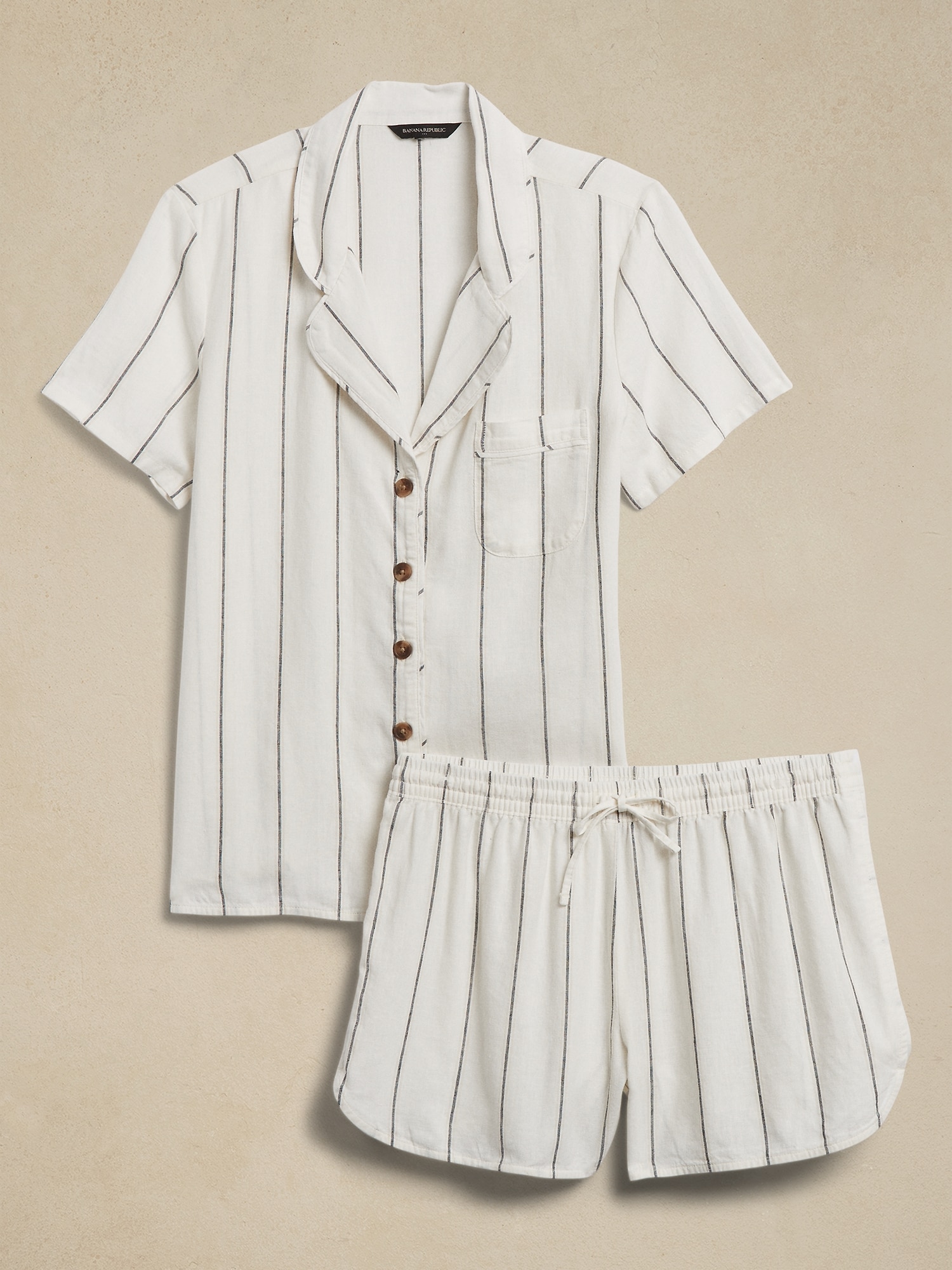 Linen-Blend Short Pajama Set