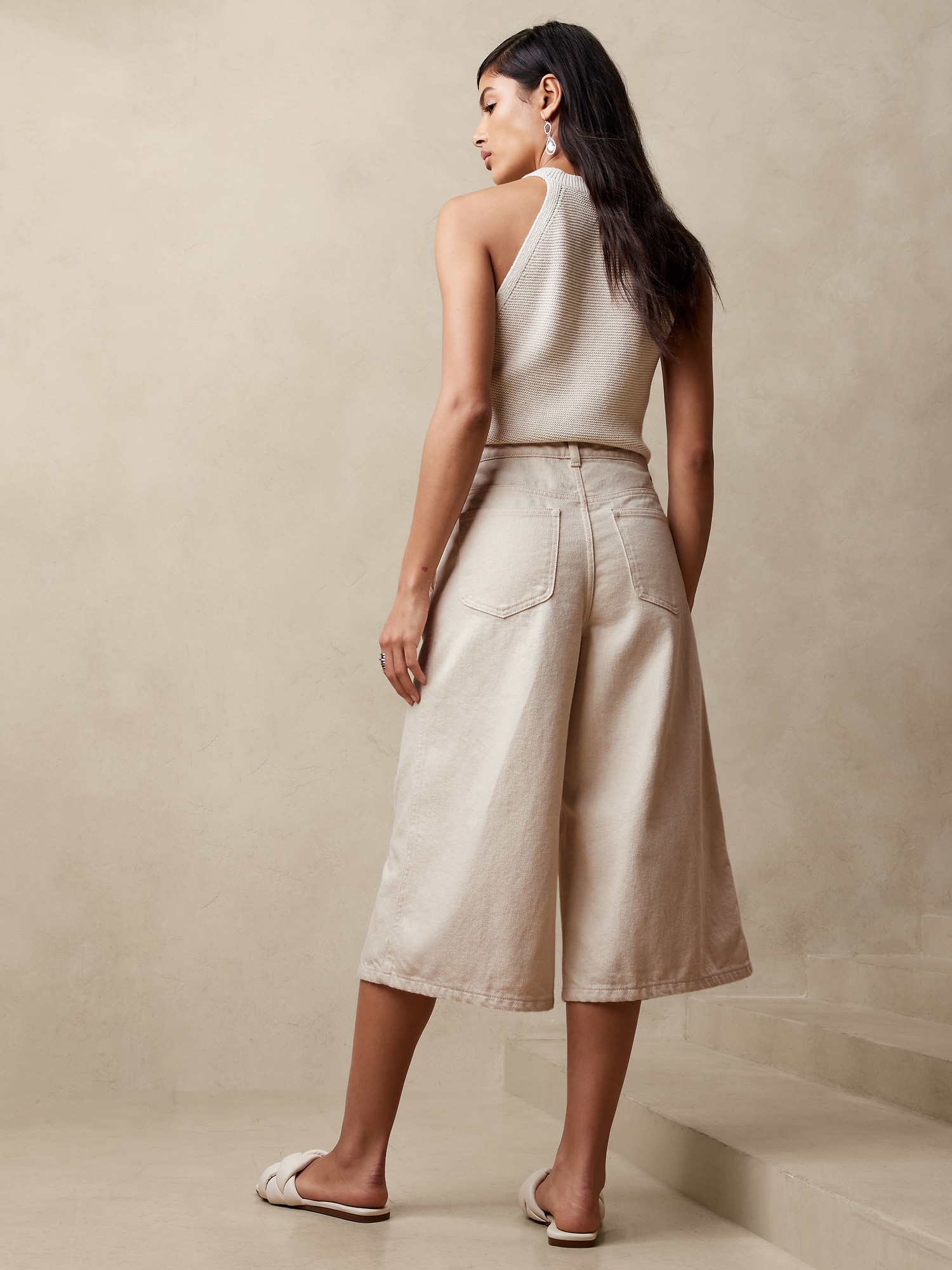 Denim Button-Fly Culotte