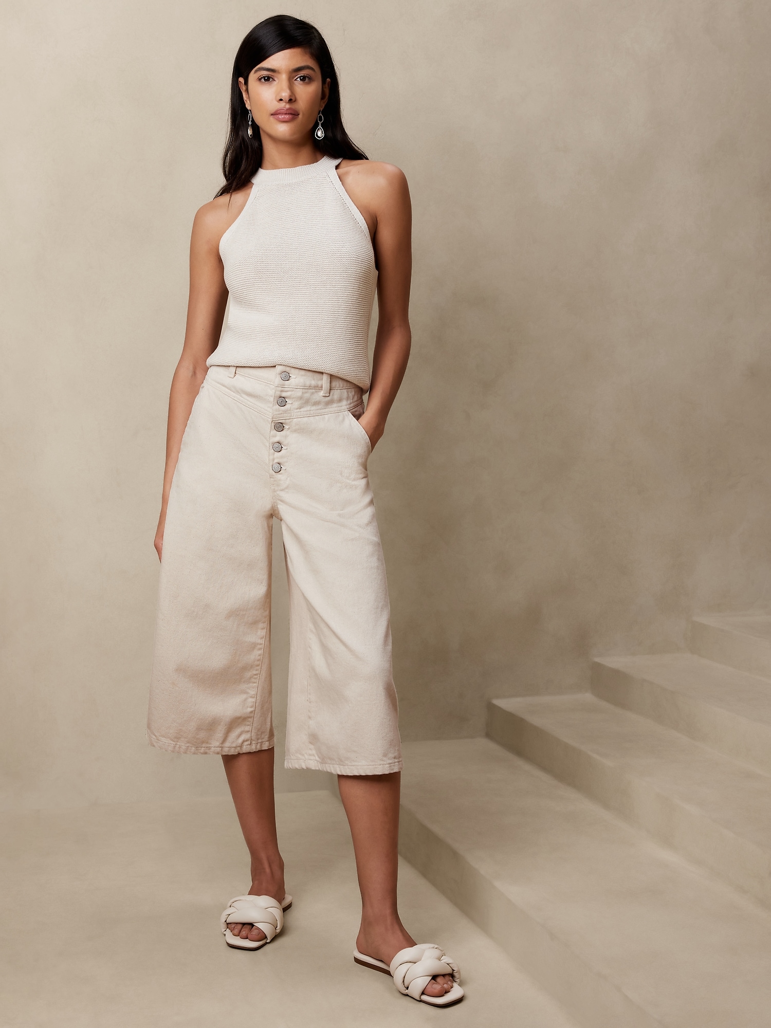 Denim Button-Fly Culotte