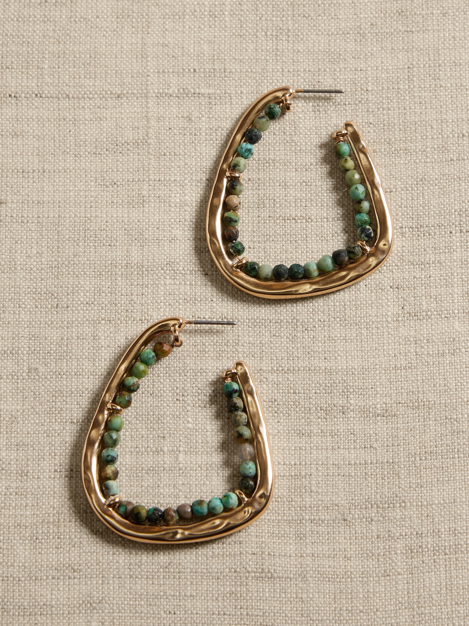 Moss Turquoise Beaded Hoop Earrings