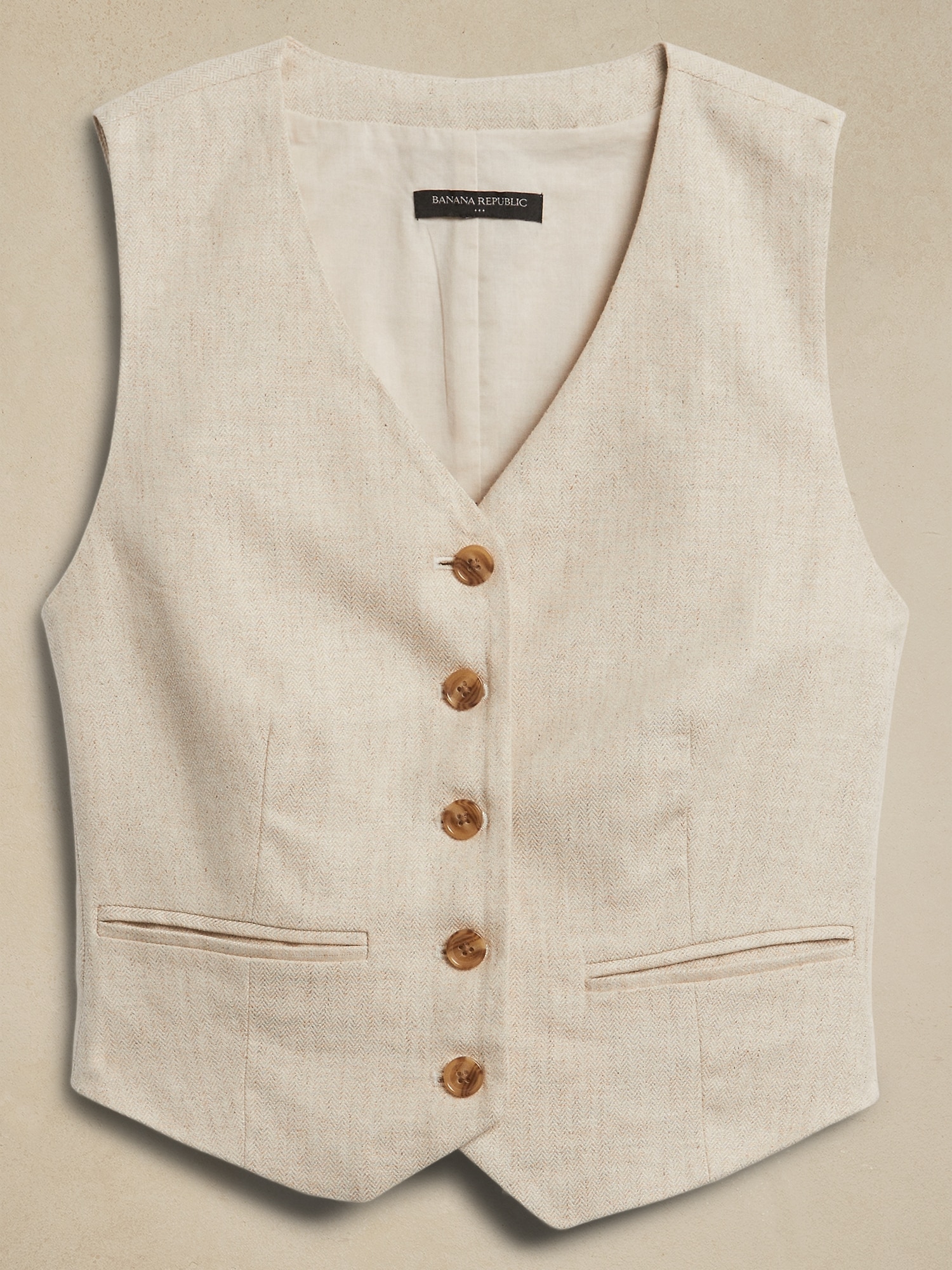 Linen-Blend Herringbone Vest
