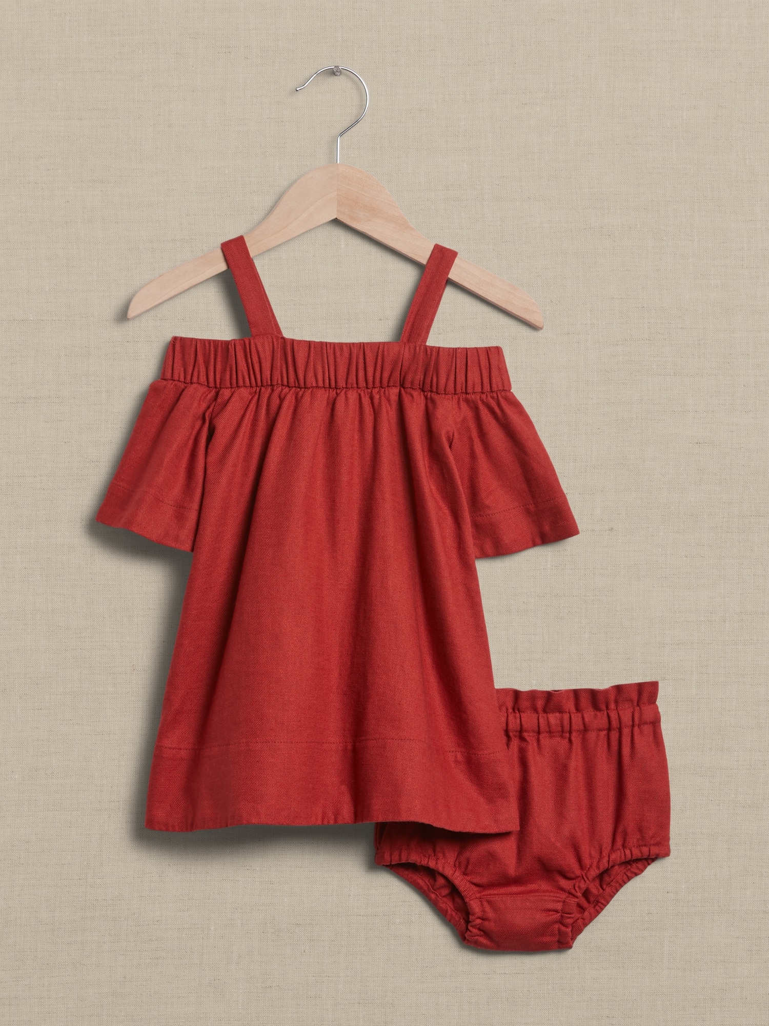 Baby Linen-Blend Off-Shoulder Dress