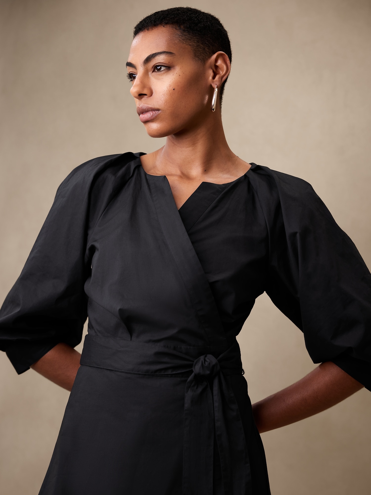 Blouson-Sleeve Midi Dress