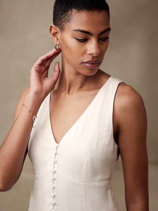 Linen-Blend Button-Front Dress | Banana Republic Factory