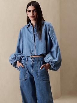 Crop on sale denim shirt