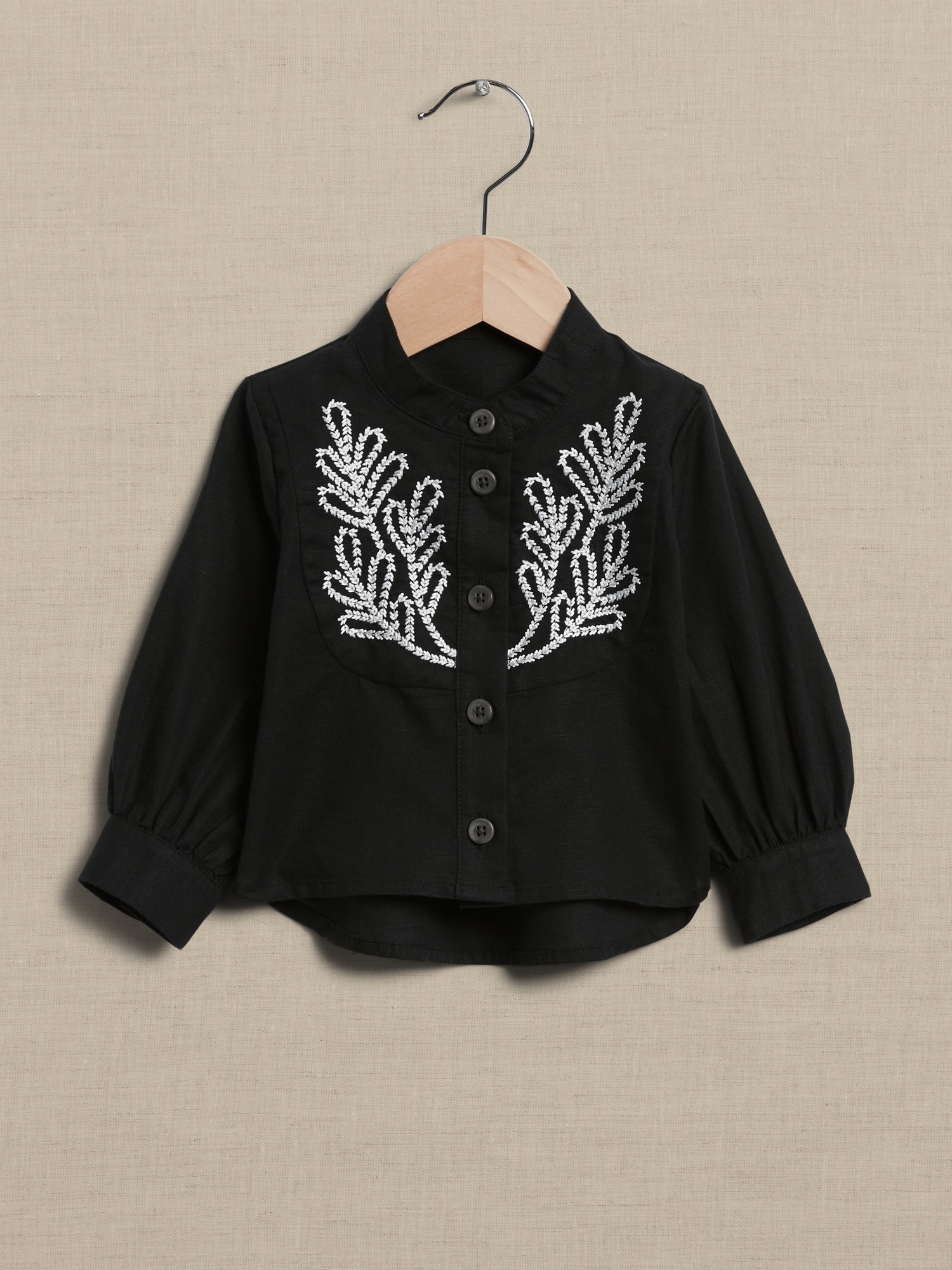 Baby Linen-Blend Embroidered Blouse