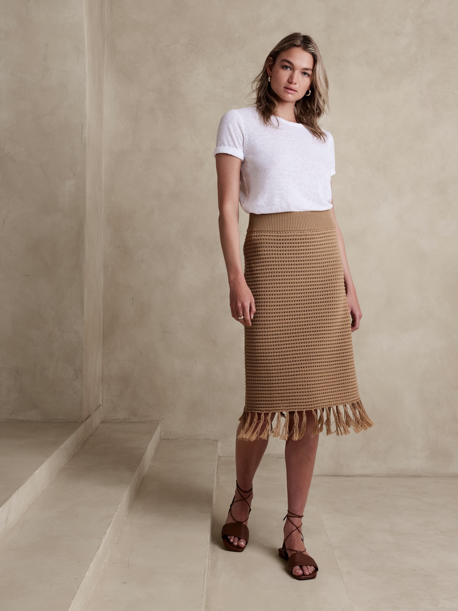 Fringed Midi Sweater Skirt