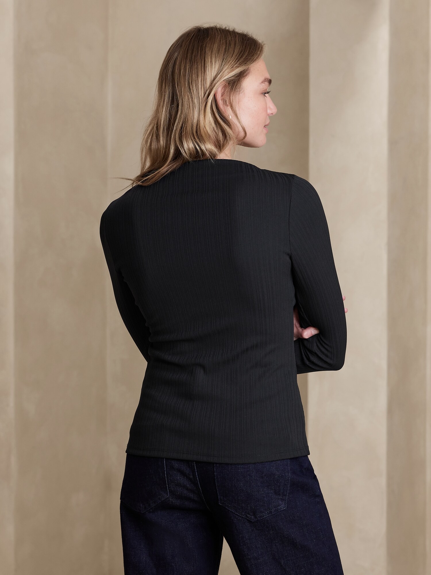 Ribbed Straight-Neck Top