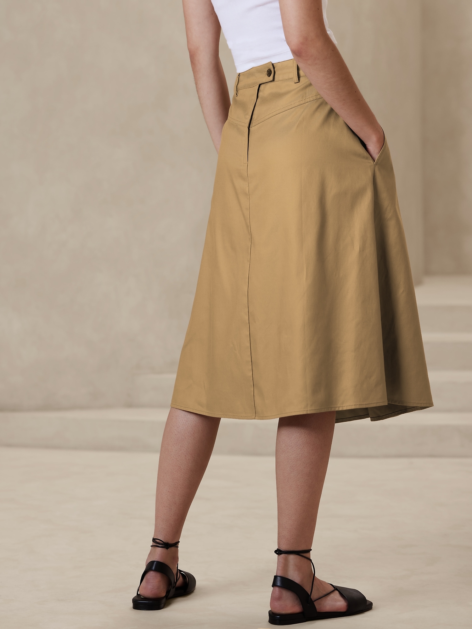 Twill A-Line Midi Skirt