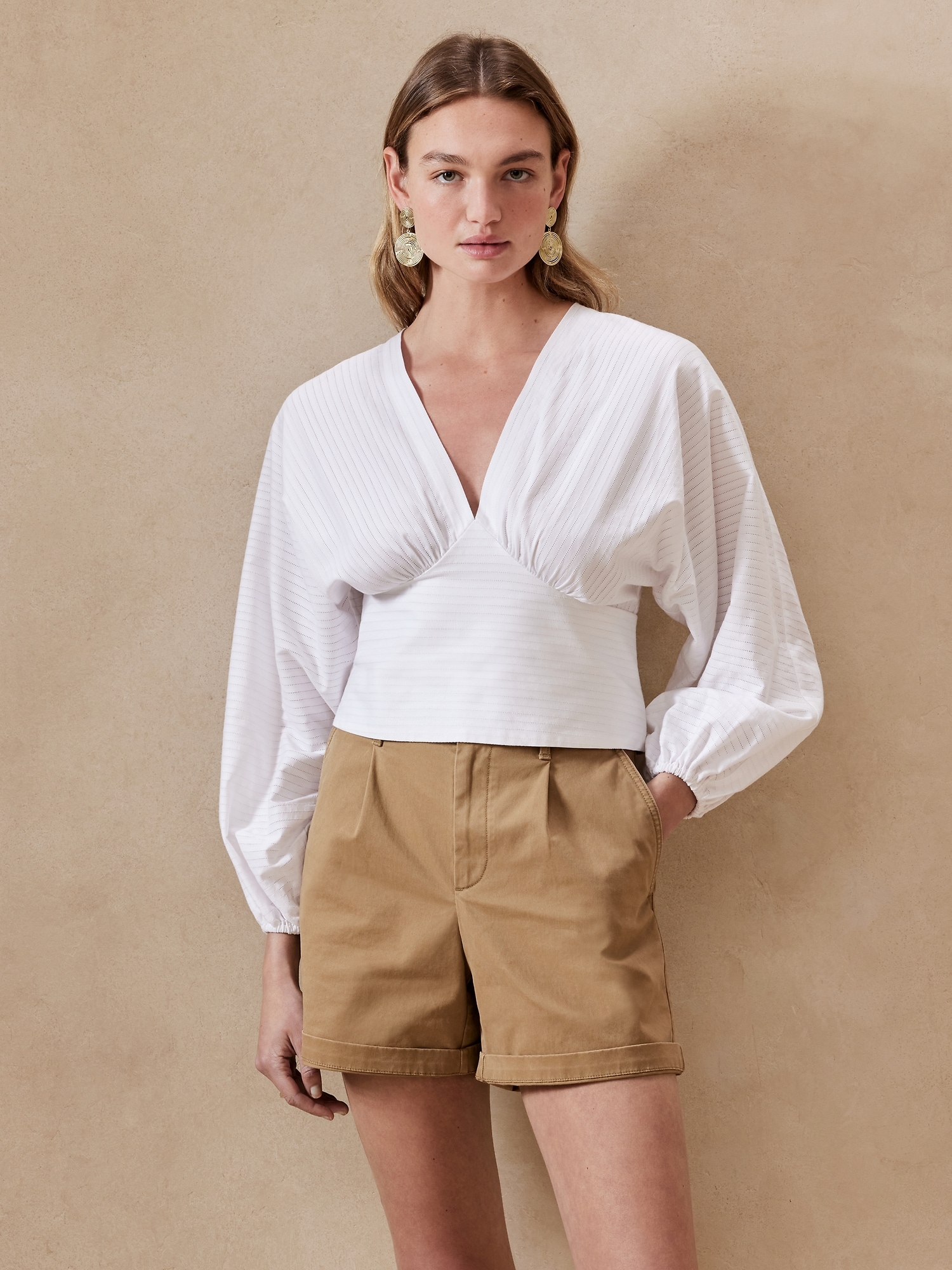 Cropped Shirred Blouse