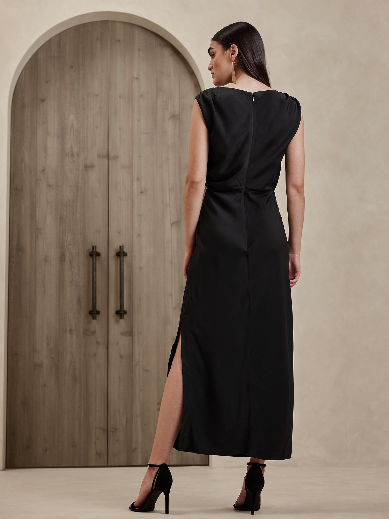 Pleated-Shoulder Maxi Dress