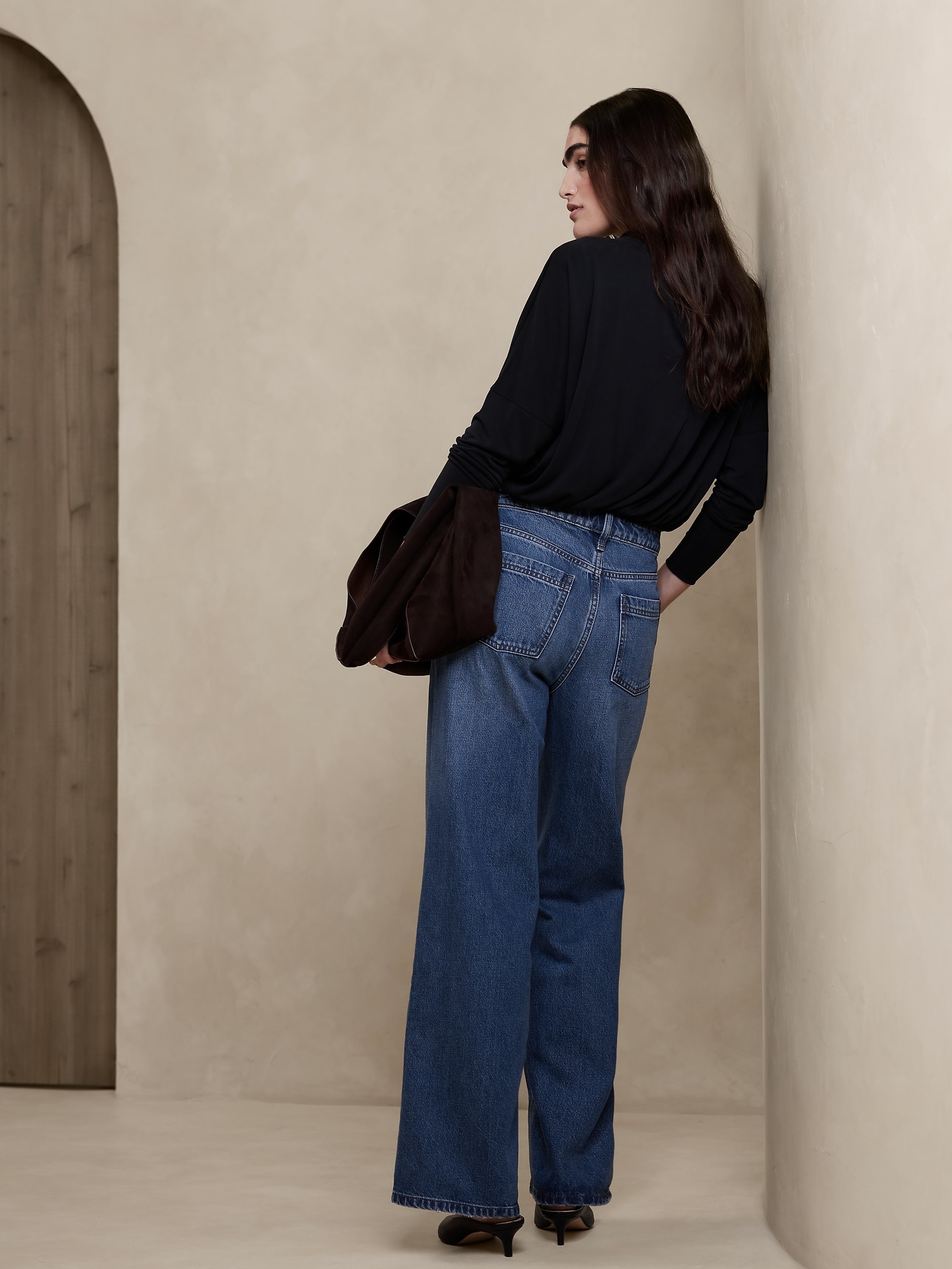Color Block High Waist Wide Leg Distressed Jeans - Blue – Luxedress