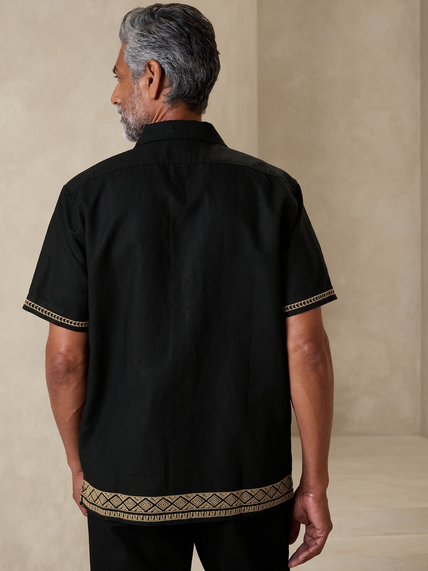 Linen-Blend Embroidered Shirt