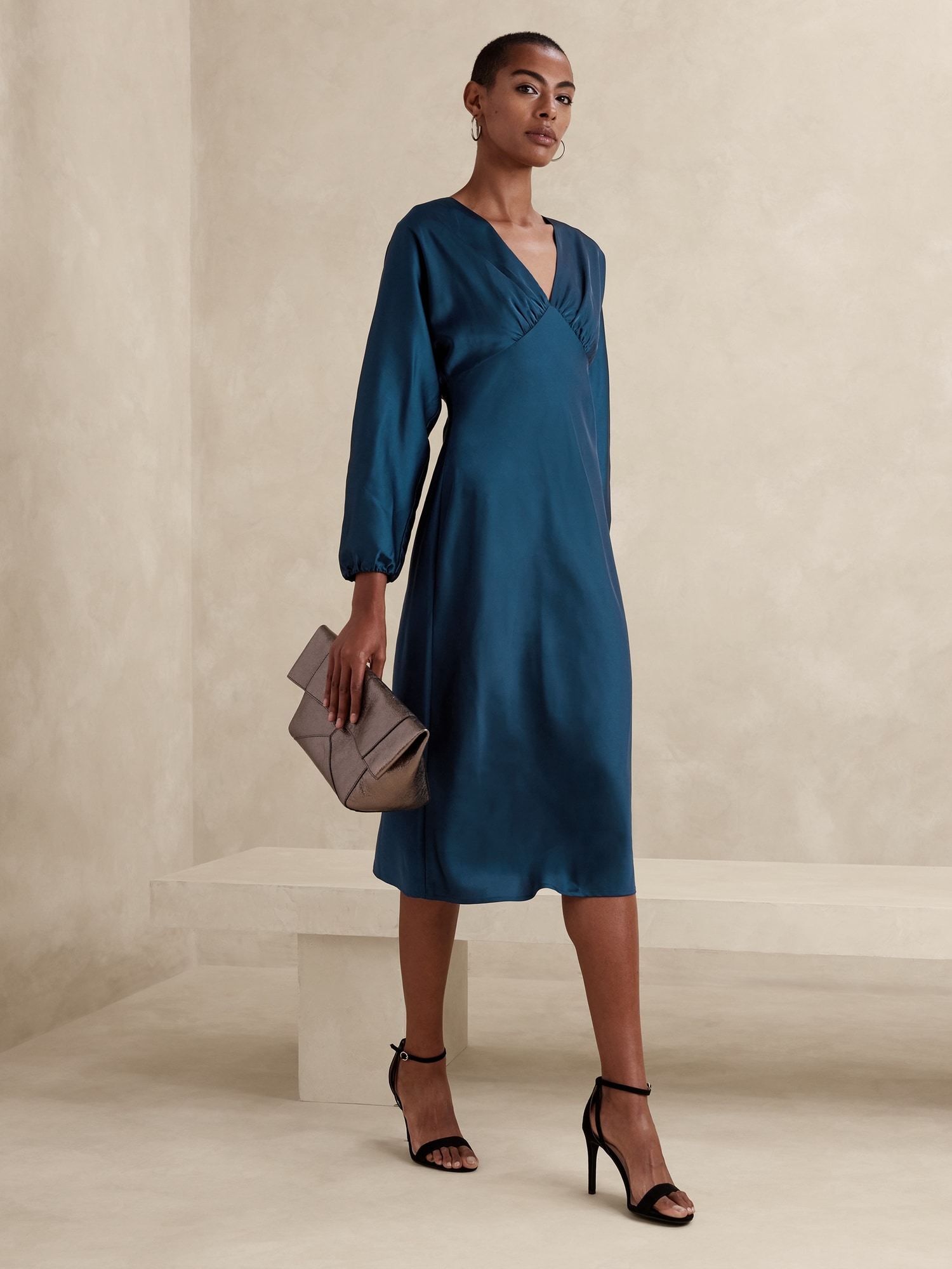 Floral Puff Sleeve Long Dress - Light Blue / M | One piece dress, Long  sleeve midi dress, Elegant midi dresses