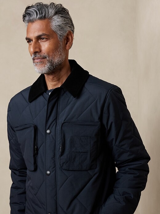 Long Quilted Herringbone Jacket | Banana Republic Factory
