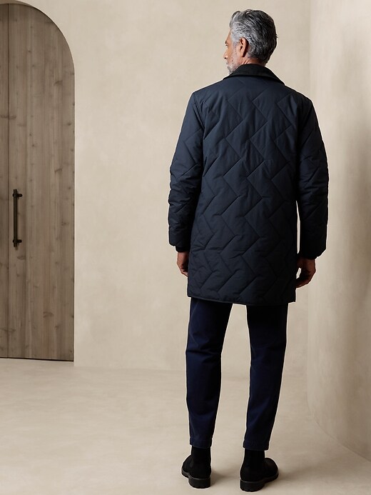 【BAON】Heln herringbone quilted long coat Long Quilted Herringbone Jacket | Banana Republic Factory