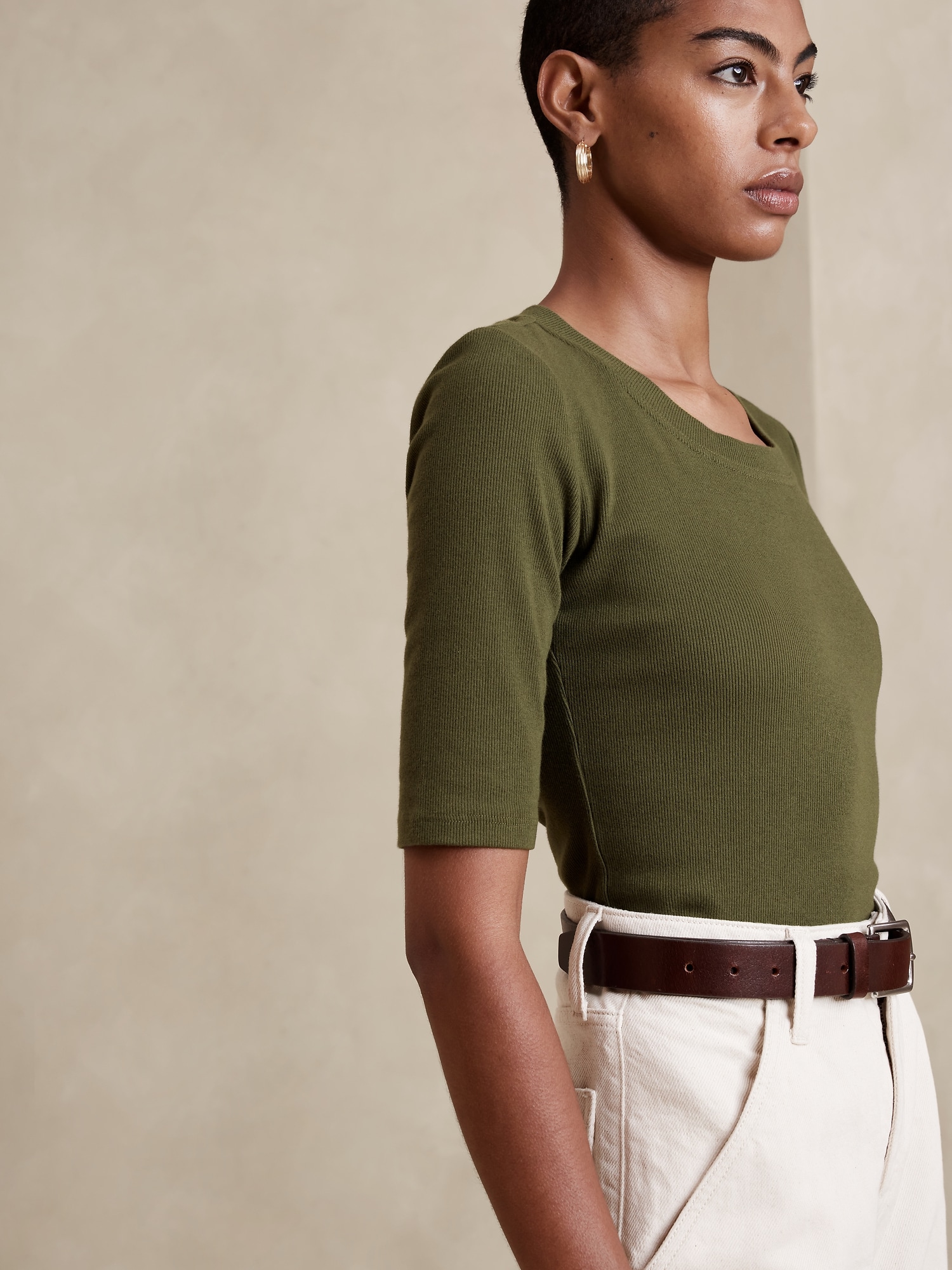 Image number 6 showing, Ribbed Elbow-Sleeve T-Shirt