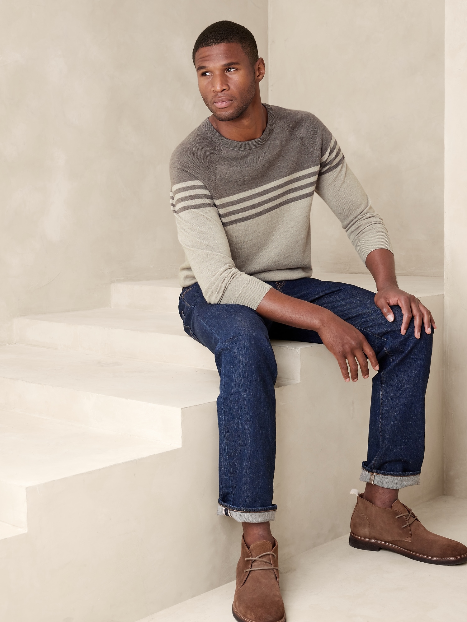 Merino Wool Chest Striped Sweater