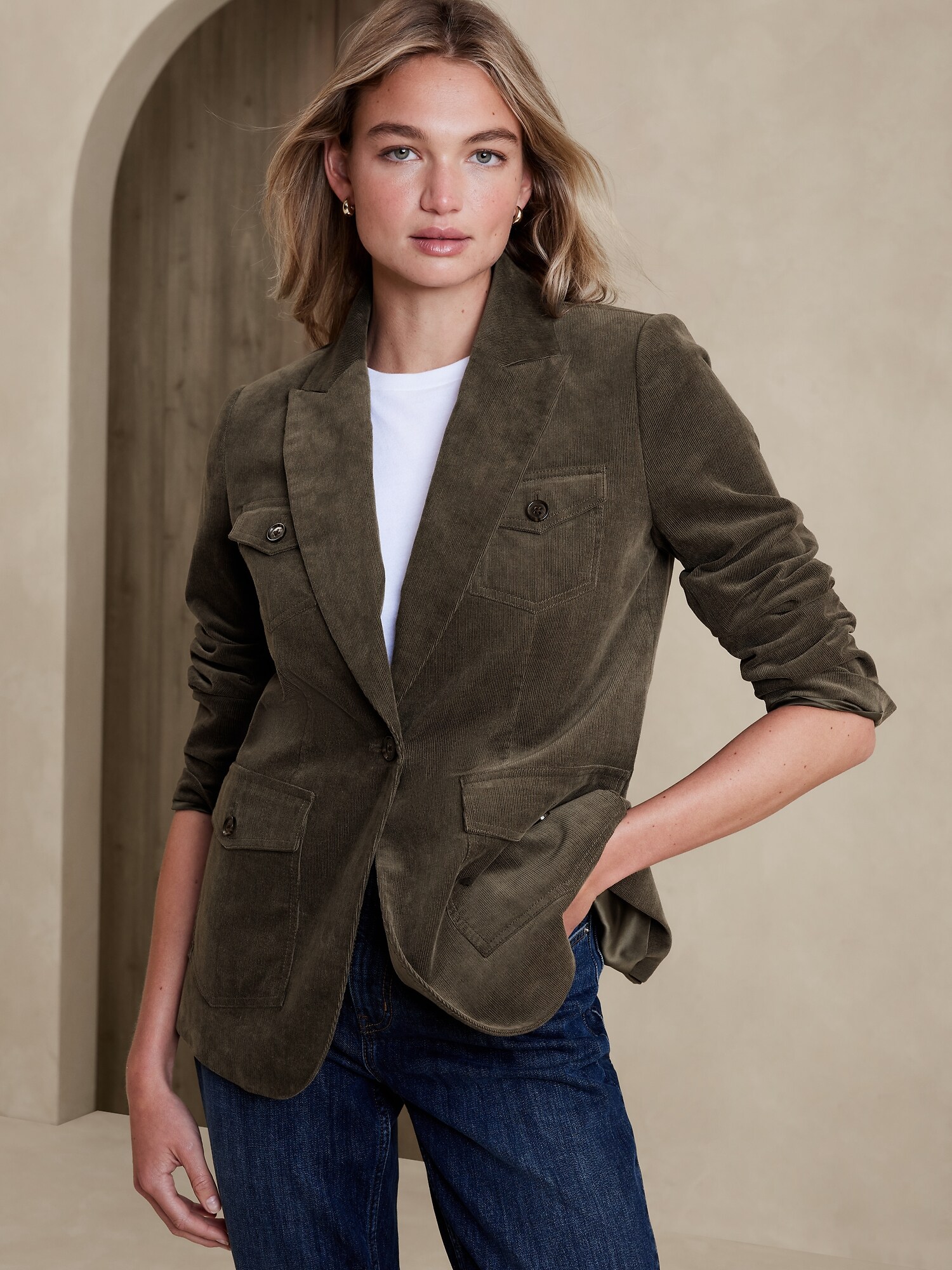 Factory: Corduroy One-button Blazer For Women