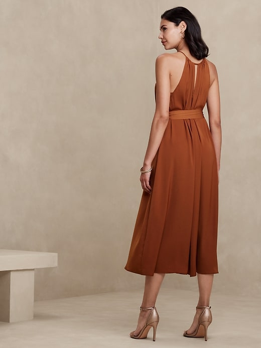 halter neck fluffy dress Amoris T713 Halter Neck, High Slit Gown With Open Back & Self-Tie Bow Light Blue / XL main image 1