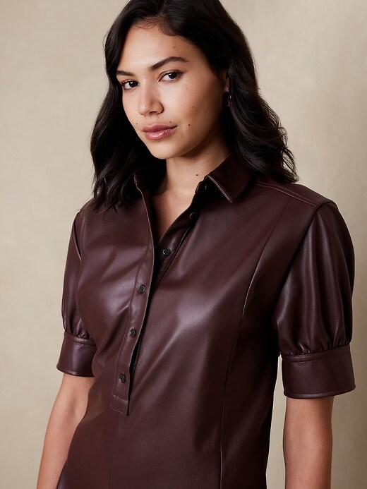 Godet Vegan Leather Mini Dress | Banana Republic Factory
