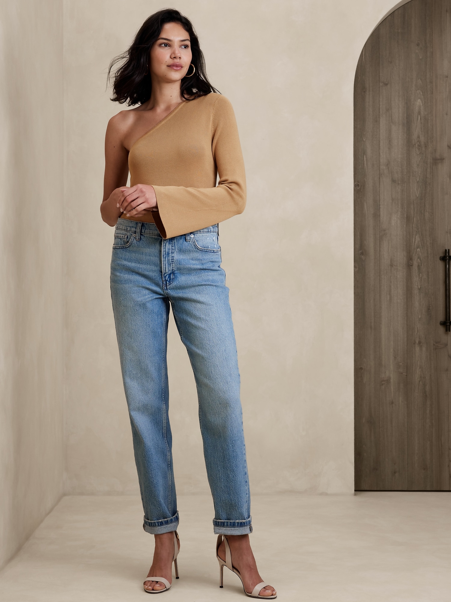 Ribbed One-Sleeve Sweater