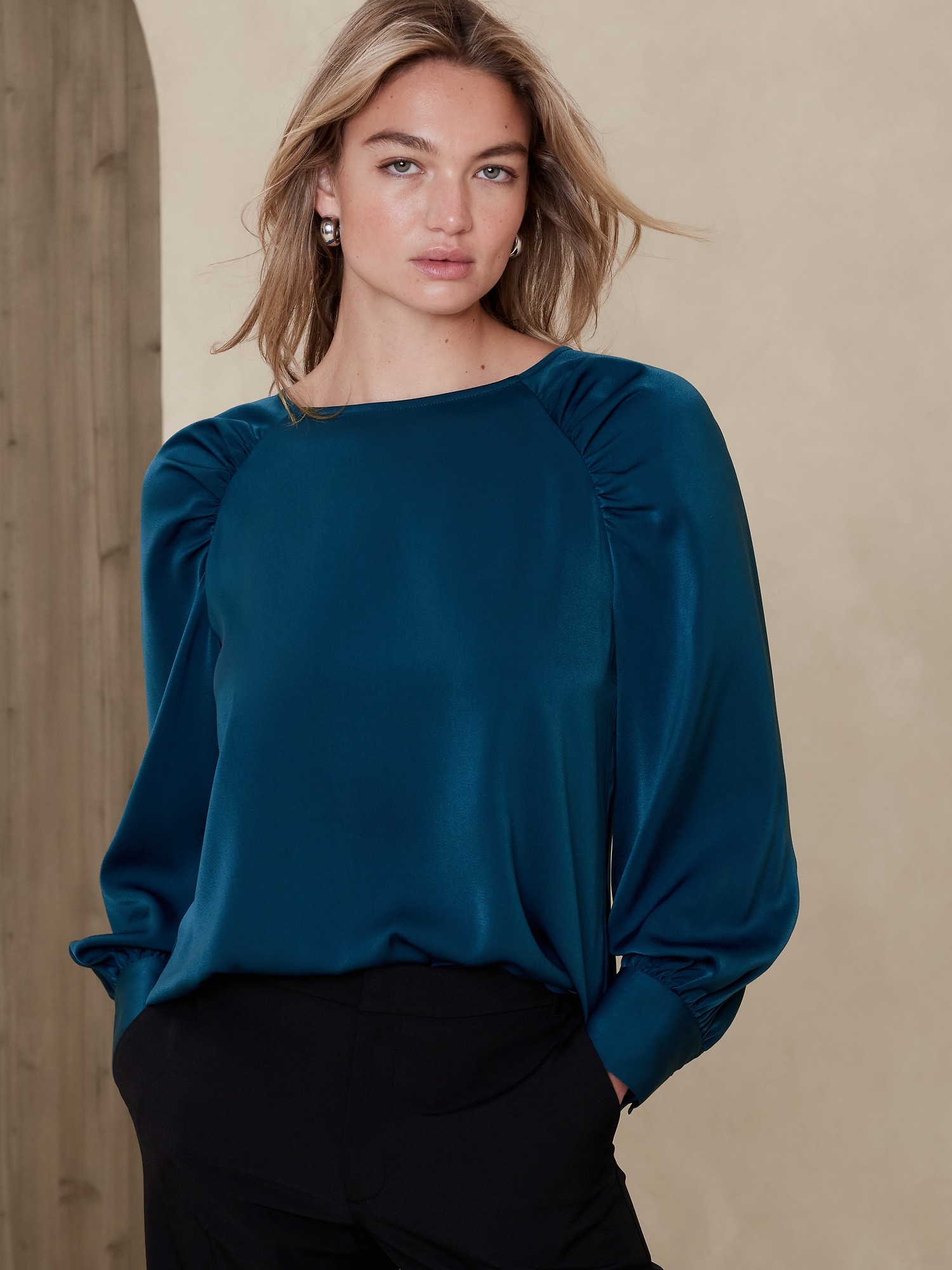 Ruched-Sleeve Blouse