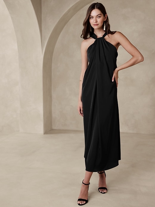 Satin Twist-Neck Maxi Dress | Banana Republic Factory