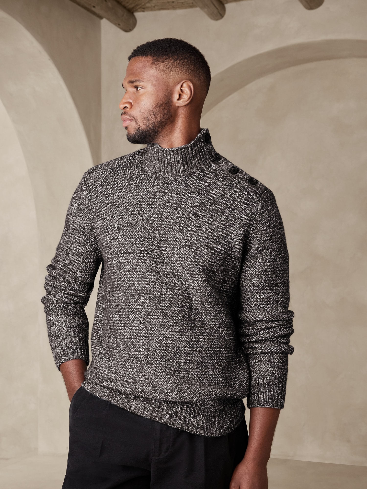 Tweed Shoulder-Button Sweater