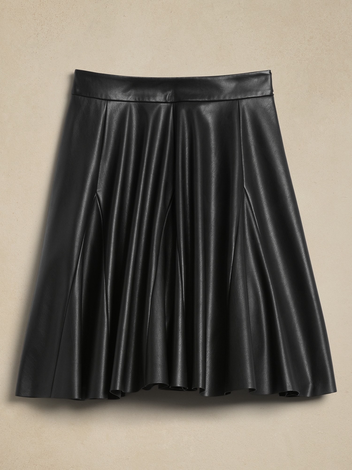 Godet Vegan Leather Mini Skirt