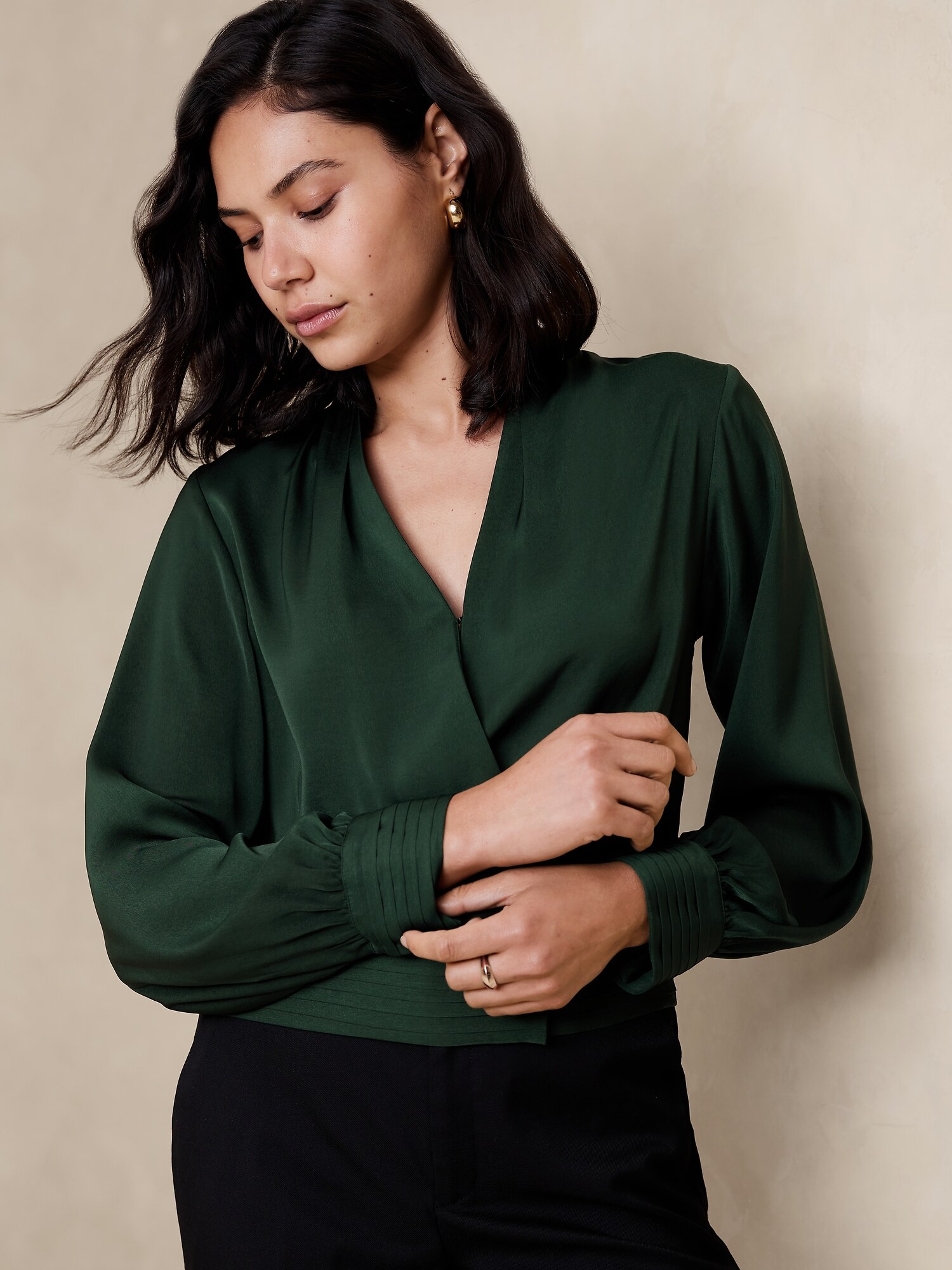 Pleated Wrap Blouse