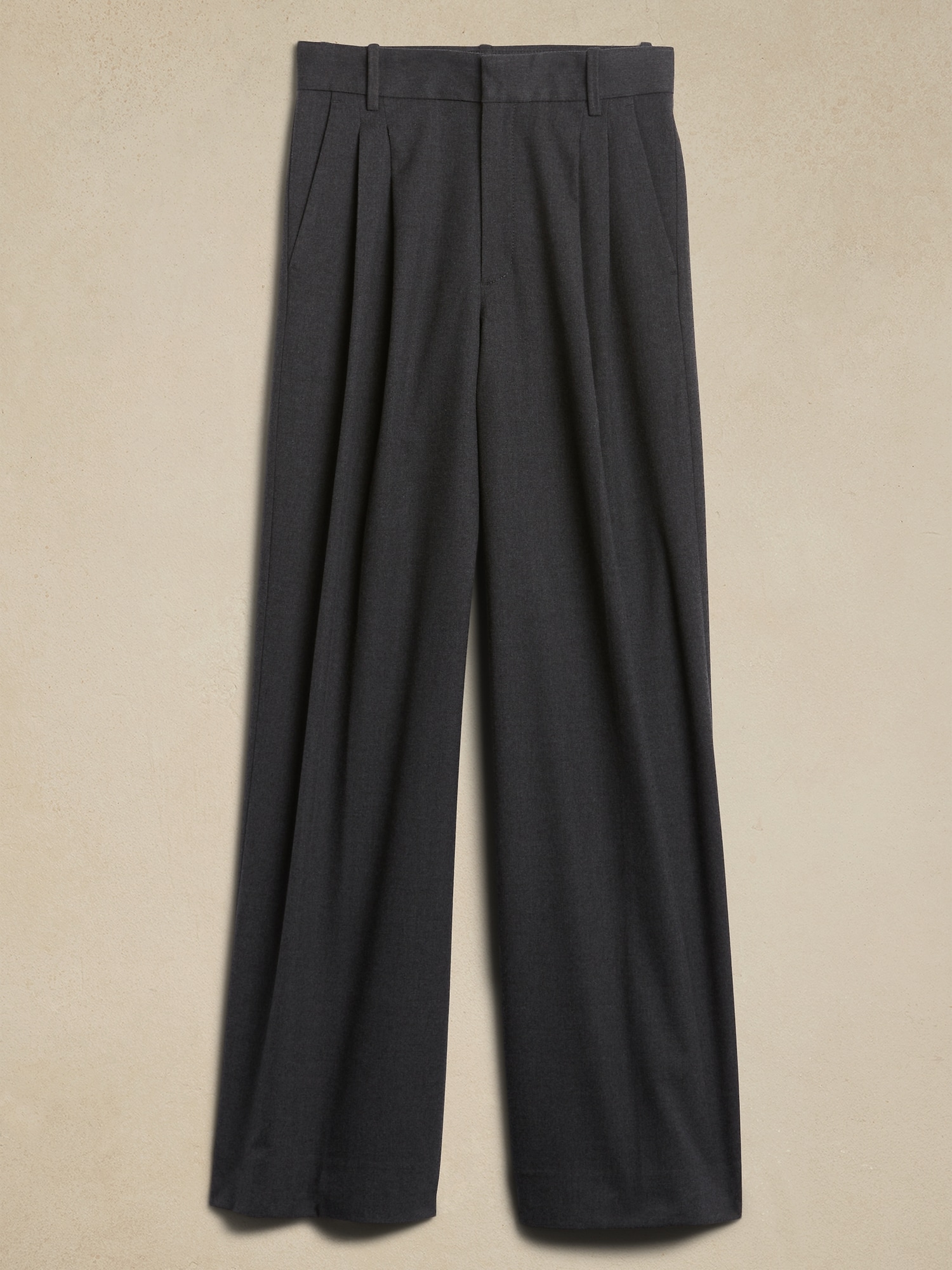 WIDE-LEG FLANNEL TROUSERS WITH DOUBLE WAISTBAND - Grey marl