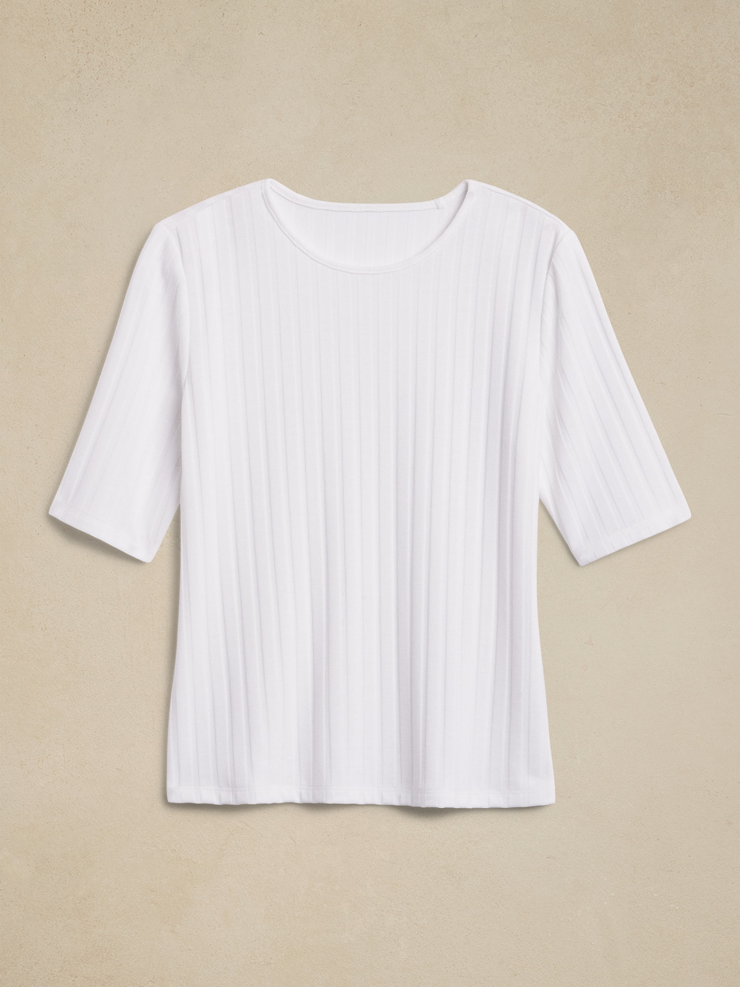 Wide Ribbed Elbow-Sleeve T-Shirt