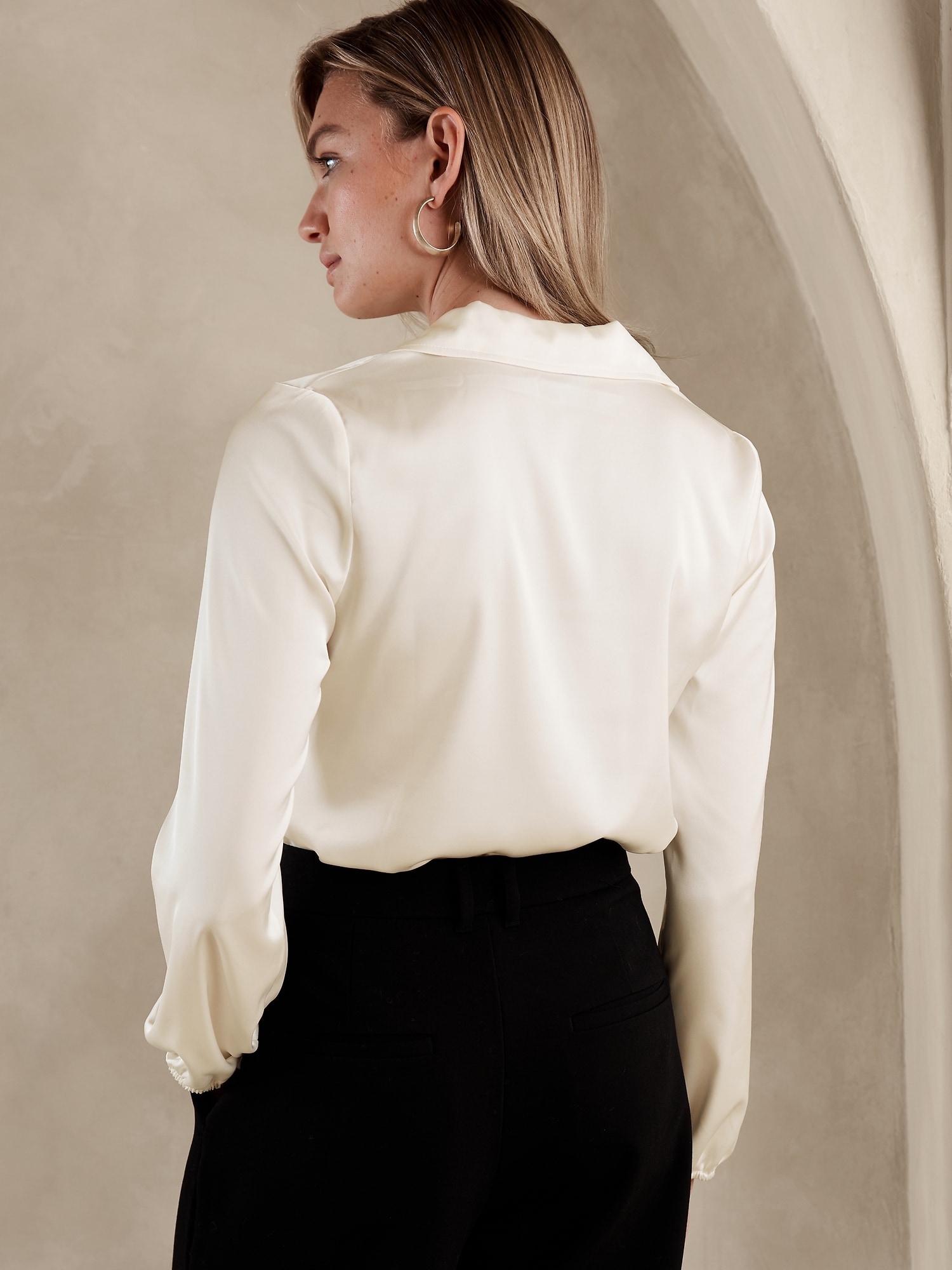Satin Covered-Button Blouse