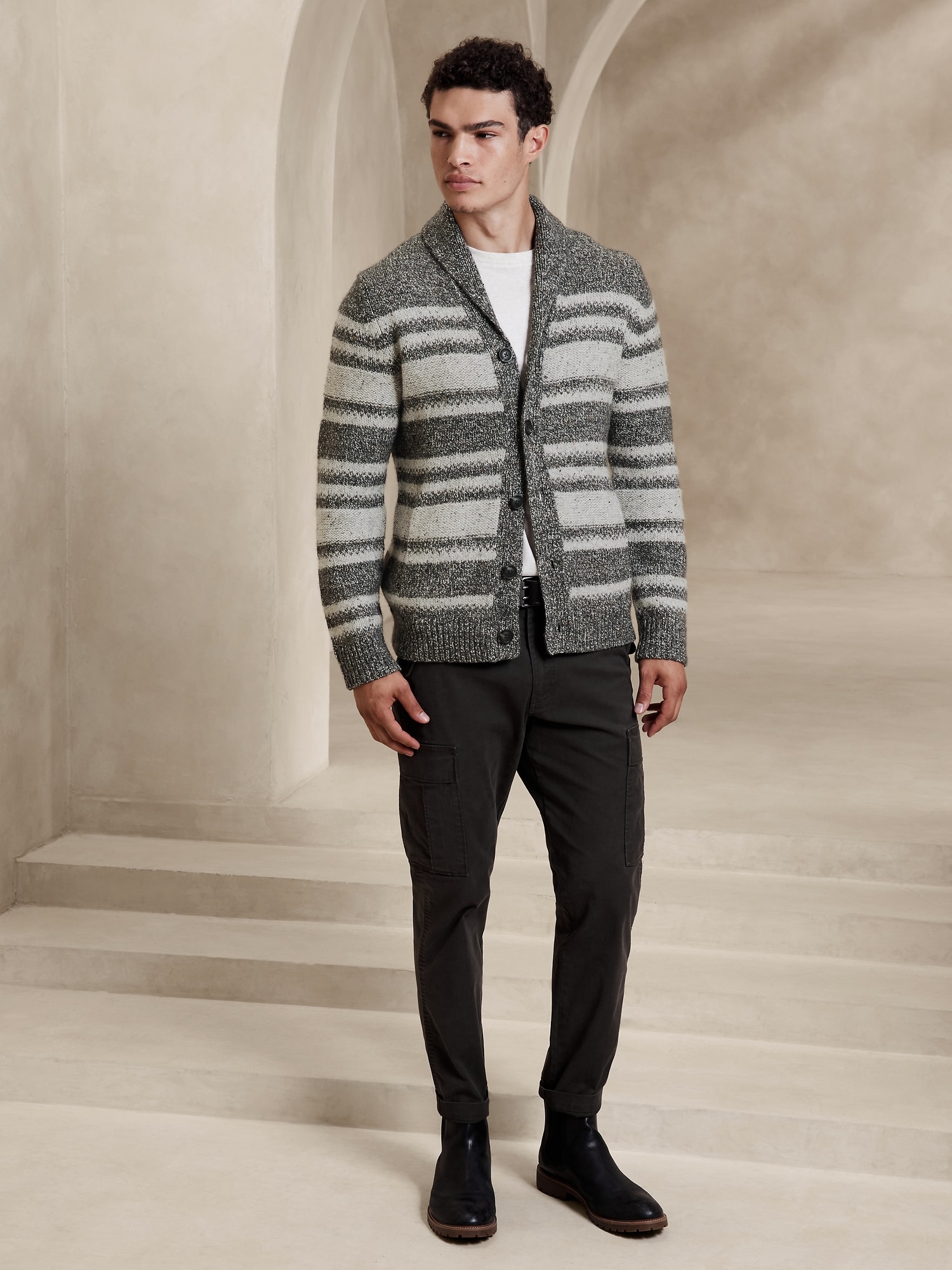 Tweed Pattern Shawl Cardigan