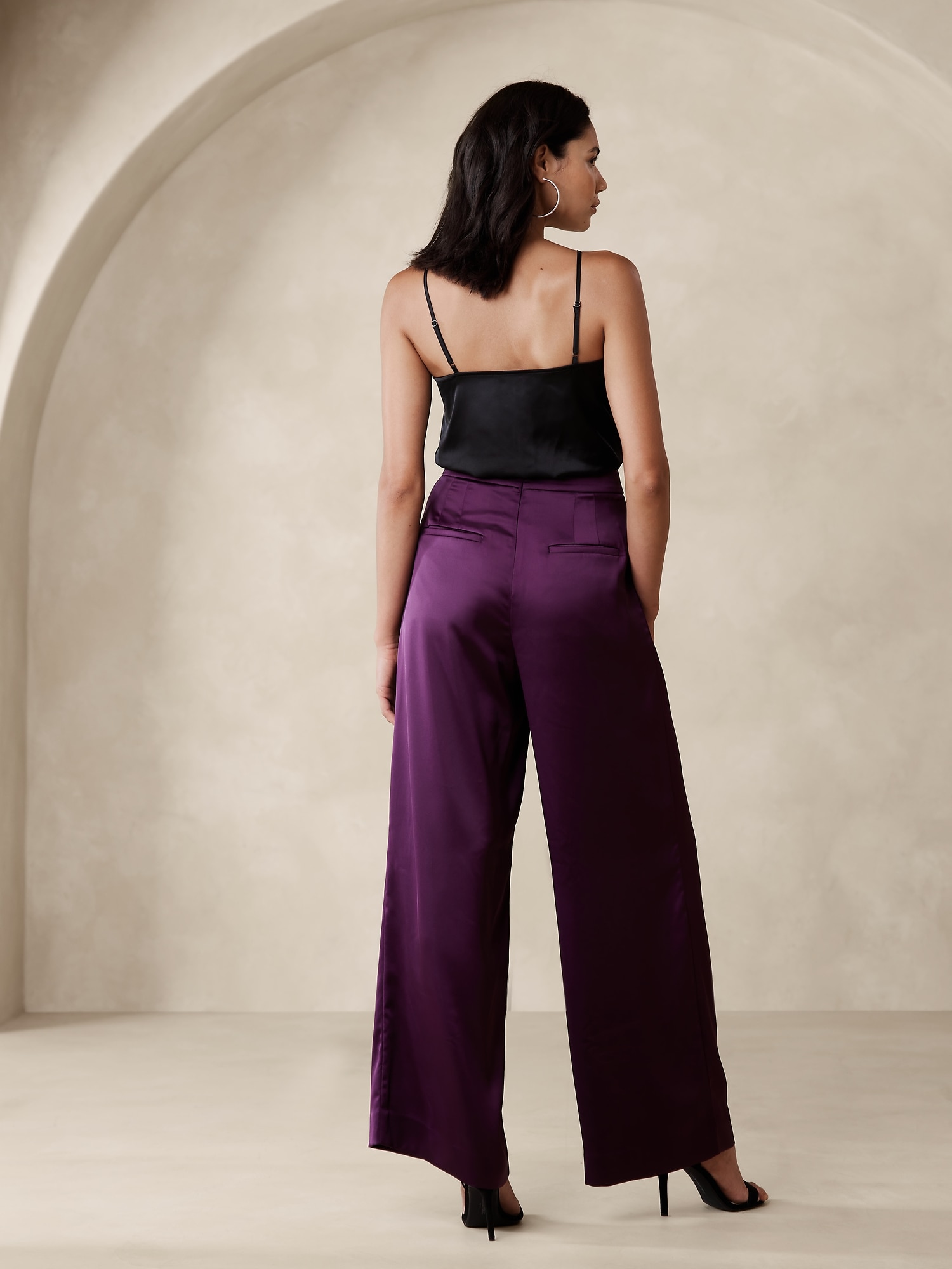 Satin like wide leg trousers in purple, 9.99€ | Celestino