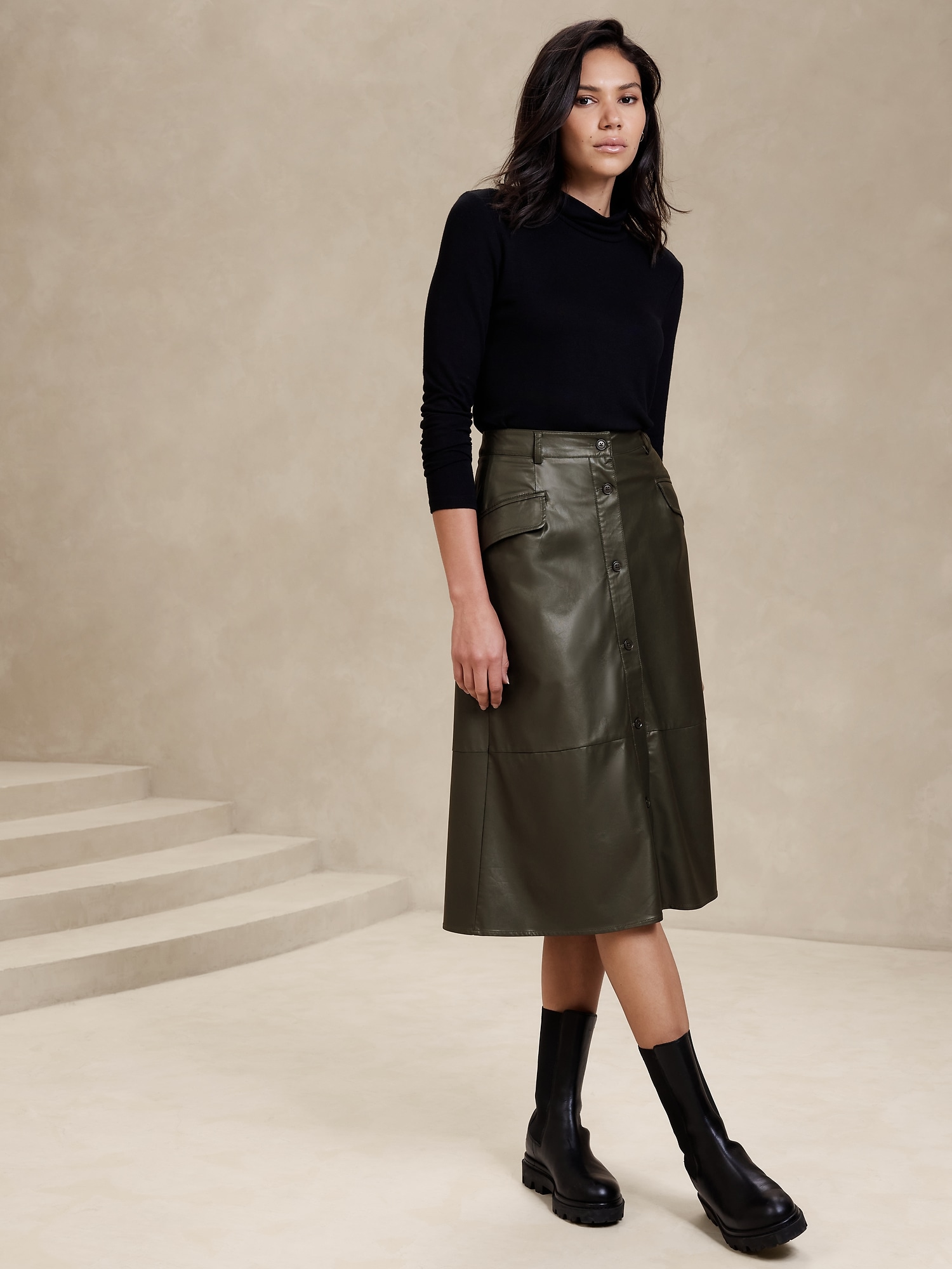 Forever New Carla Vegan Leather Midi Skirt Truffle | MYER