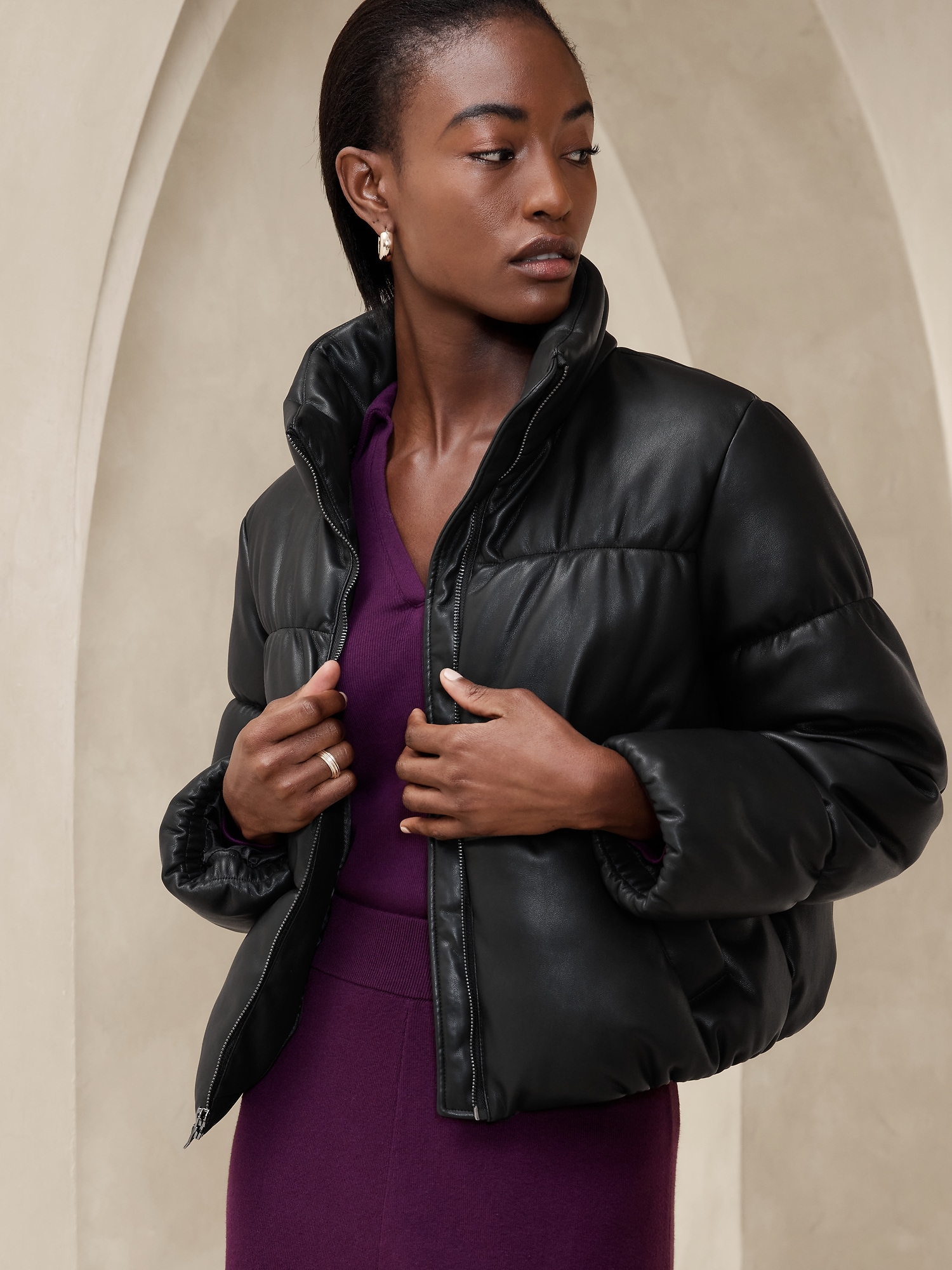 Vegan Leather Puffer Jacket