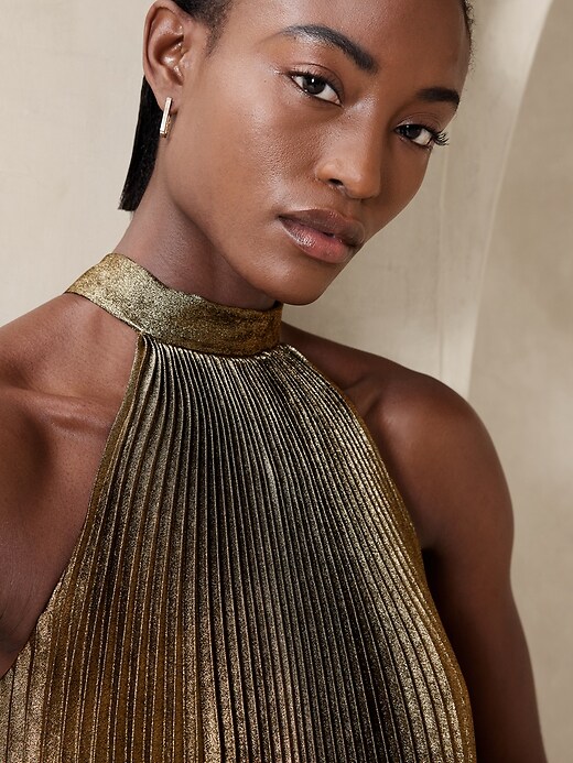 Gold Lam Pleated Mini Dress | Banana Republic Factory Gold Lam Pleated Mini Dress | Banana Republic Factory