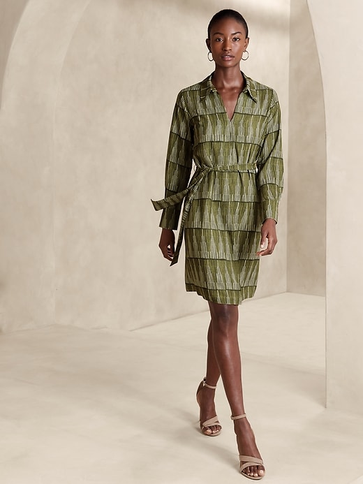 Split-Neck Knee-Length Dress | Banana Republic Factory Split-Neck Knee-Length Dress | Banana Republic Factory