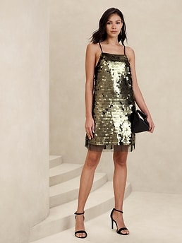 Banana Republic Women's Alina Sequin Mini Dress Gold & Silver Size XL