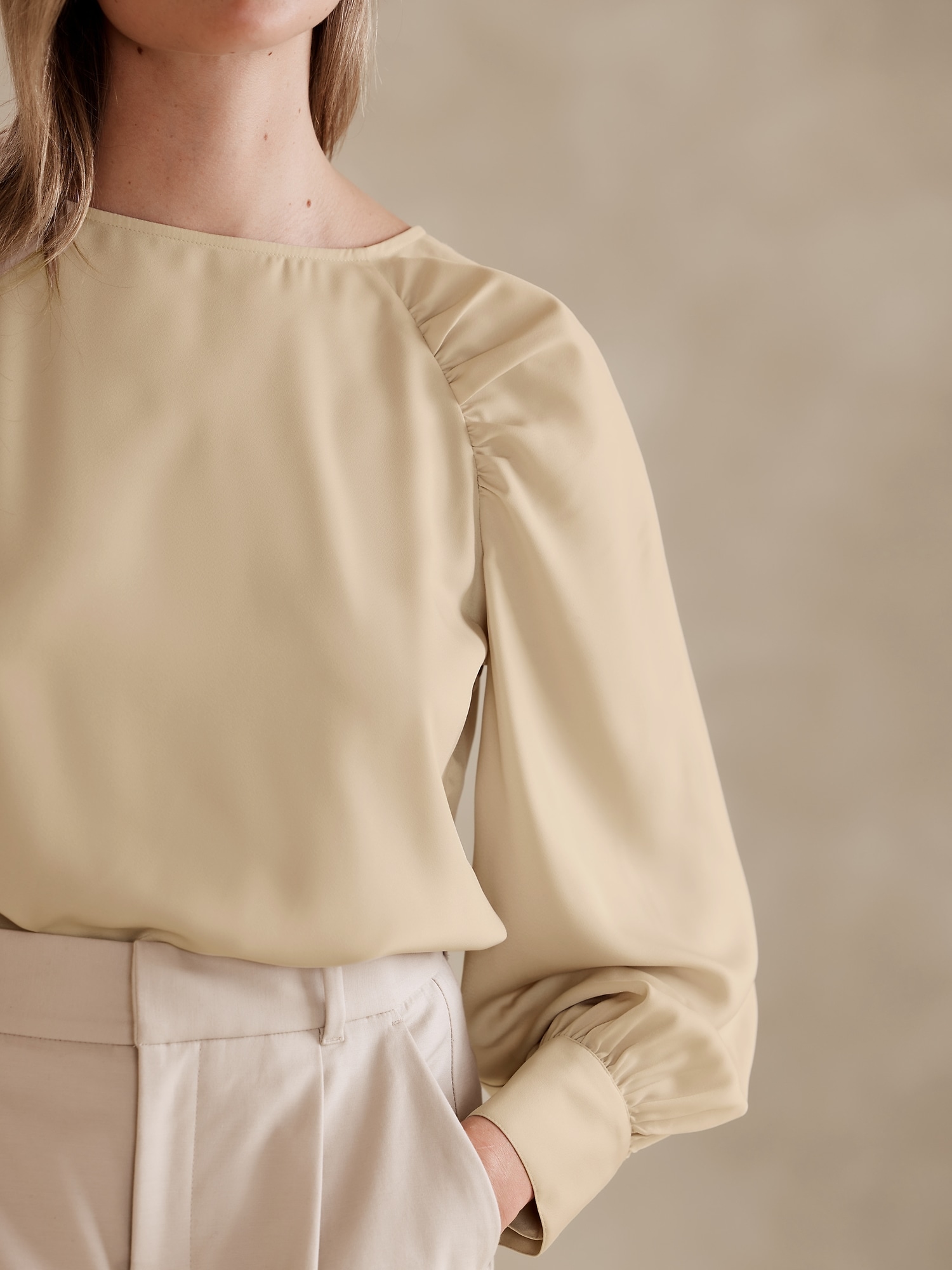Ruched-Sleeve Blouse