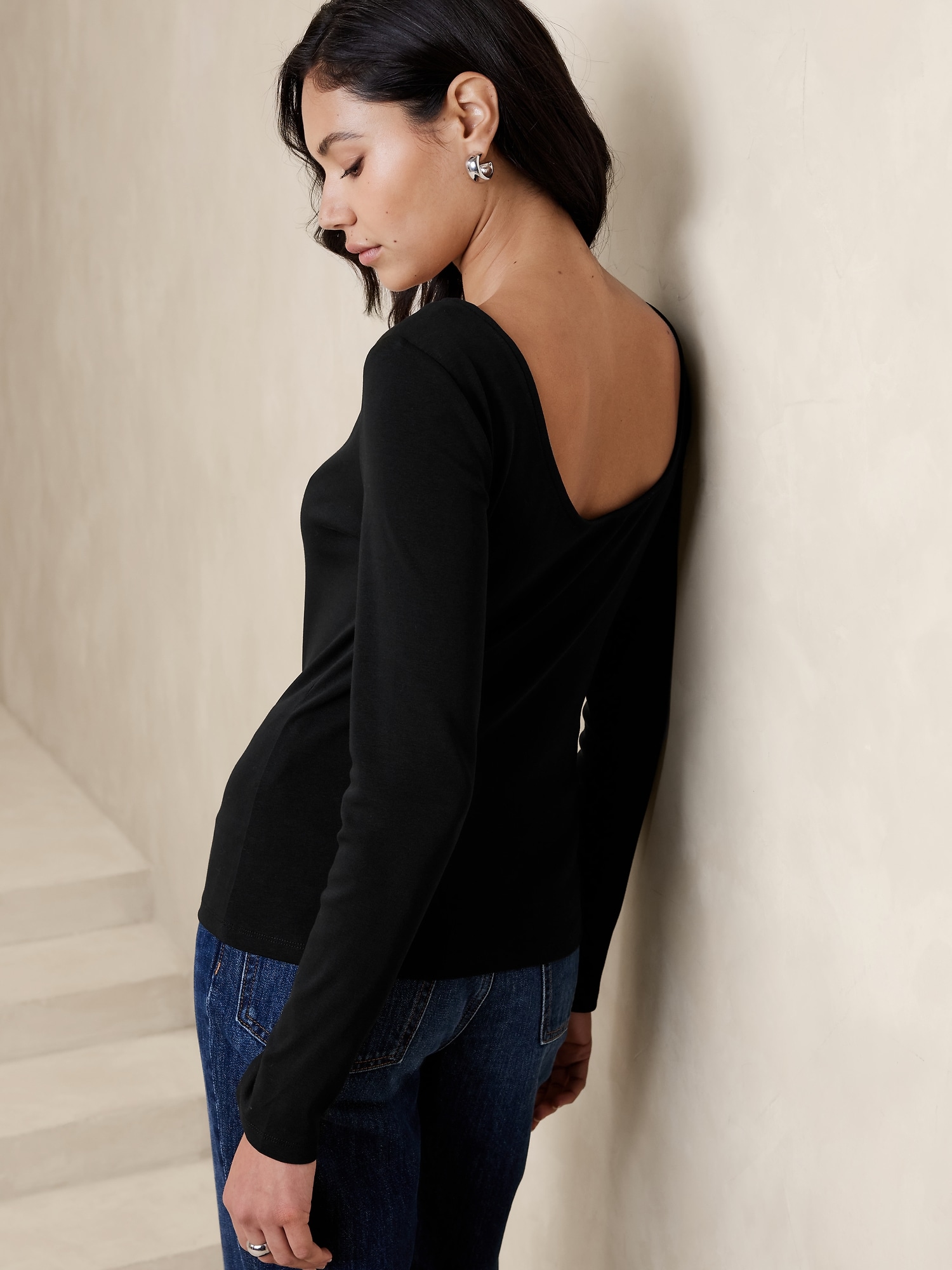 Ribbed Scoop-Back T-Shirt
