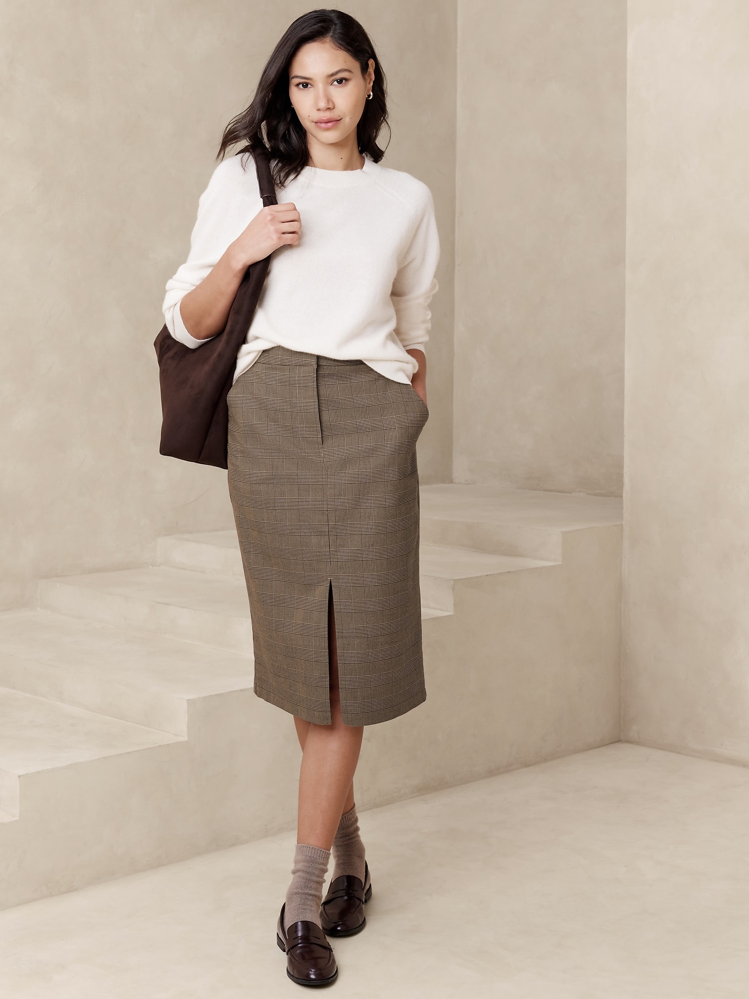 Glen Plaid Midi Pencil Skirt | Banana Republic Factory