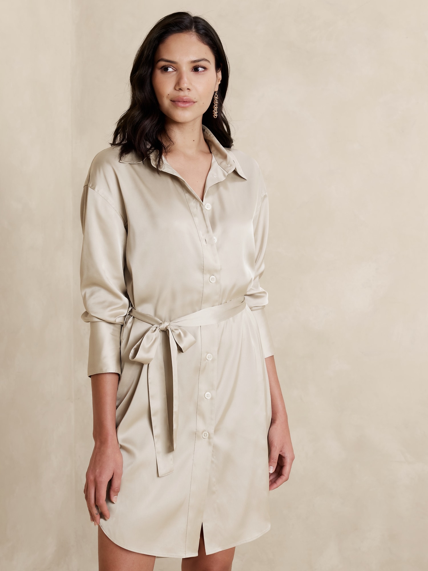 Image number 3 showing, Satin Mini Shirtdress