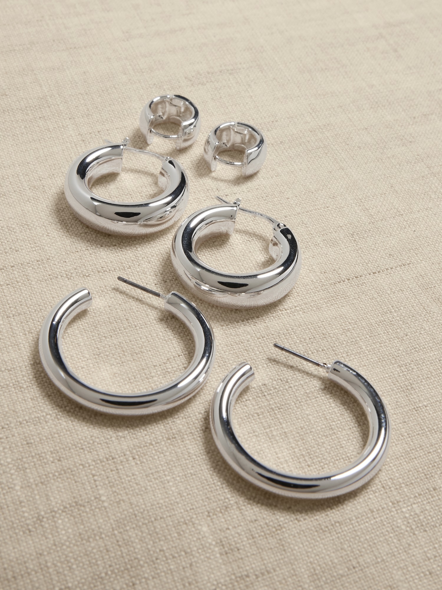 Silver Hoop Earrings Set